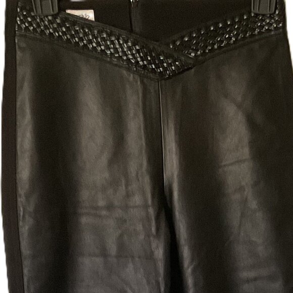 Cache drop waist black genuine leather pants with braided trim - Picture 3 of 5